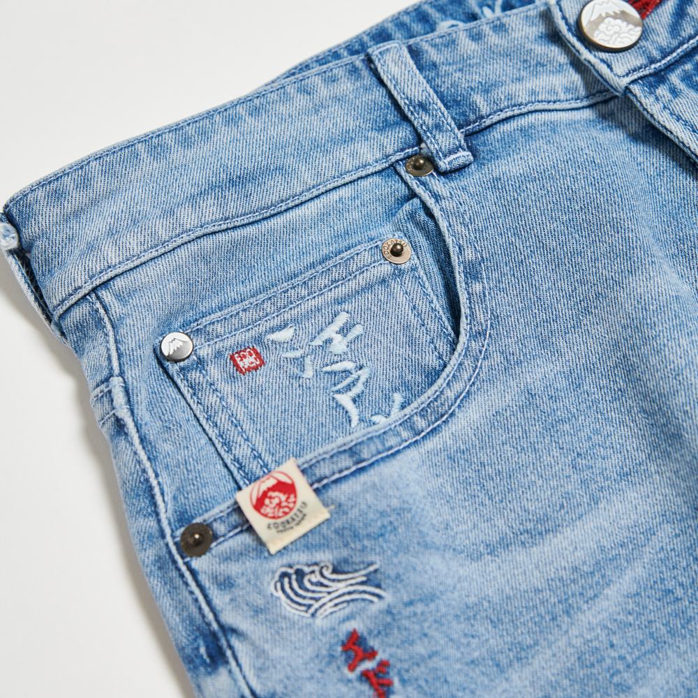 EDOKATSU江戶勝 男款 經典後袋金魚丹寧窄管直筒褲 (漂淺藍) 3