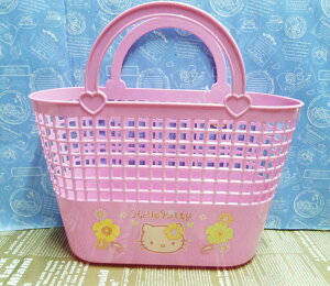 【震撼精品百貨】Hello Kitty 凱蒂貓 塑膠提籃-粉熱帶 震撼日式精品百貨