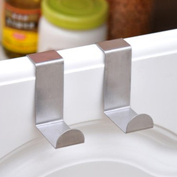 PS Mall【J140】 無痕門背式不銹鋼衣物掛鉤（ 原色）(1組2個裝)