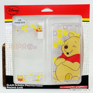 【UNIPRO】iPhone 5 5S SE 小熊維尼 winnie 開心維尼 玻璃貼 + 手機殼 保護套 套組 i5S