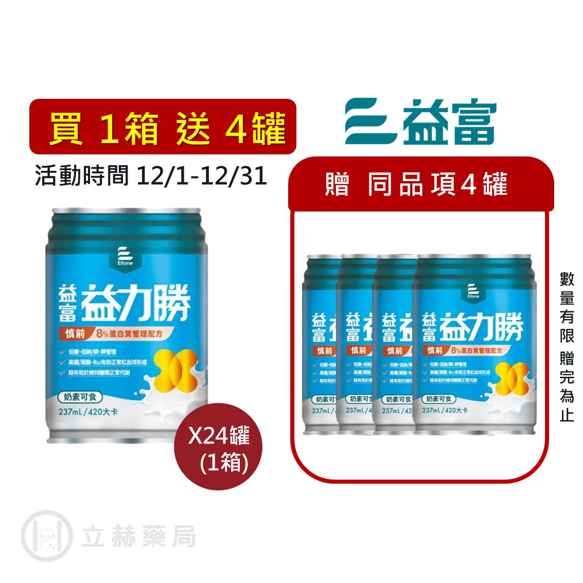 益富 益力勝 慎前8%蛋白質管理配方 24罐/箱 單罐237ml 低蛋白配方 低糖高纖 低糖低鈉【立赫藥局】