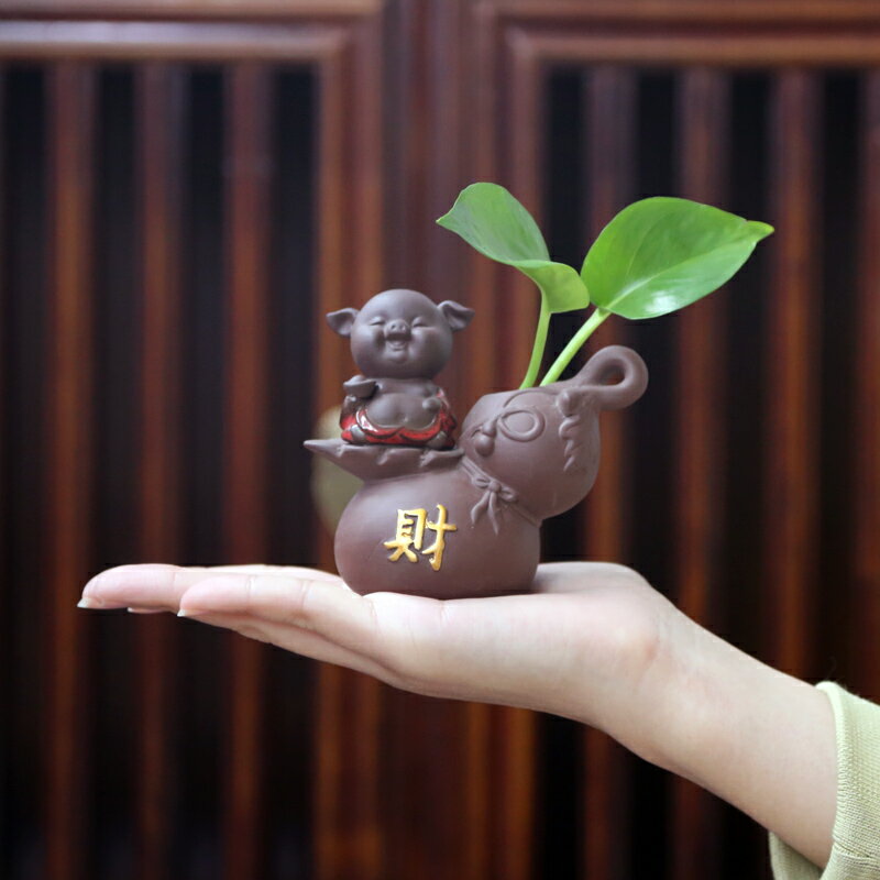 創意可愛小豬個性小花盆室內水培綠蘿植物銅錢草花器盆栽桌面擺件1入