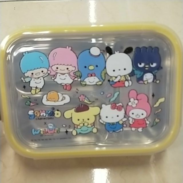 大賀屋 三麗鷗 HELLO KITTY KT 凱蒂貓 304 不鏽鋼 分隔 便當盒 安全 無毒 WEI WE 餐盒 餐盤 粉紅 黃色 正版 授權 T00070103