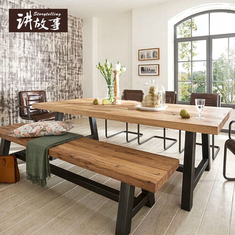 工廠直銷 免運 餐桌 餐邊桌 家用餐桌椅 靠墻桌 loft北歐老松木餐桌咖啡茶餐廳桌椅實木辦公桌復古鐵藝書桌餐桌椅特惠/快速出貨/開立發票 特價出貨 全館八折K1024