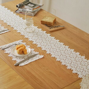 簡約歐美風 ins白色重工蕾絲桌旗 裝飾桌墊 刺繡餐蓋巾桌布