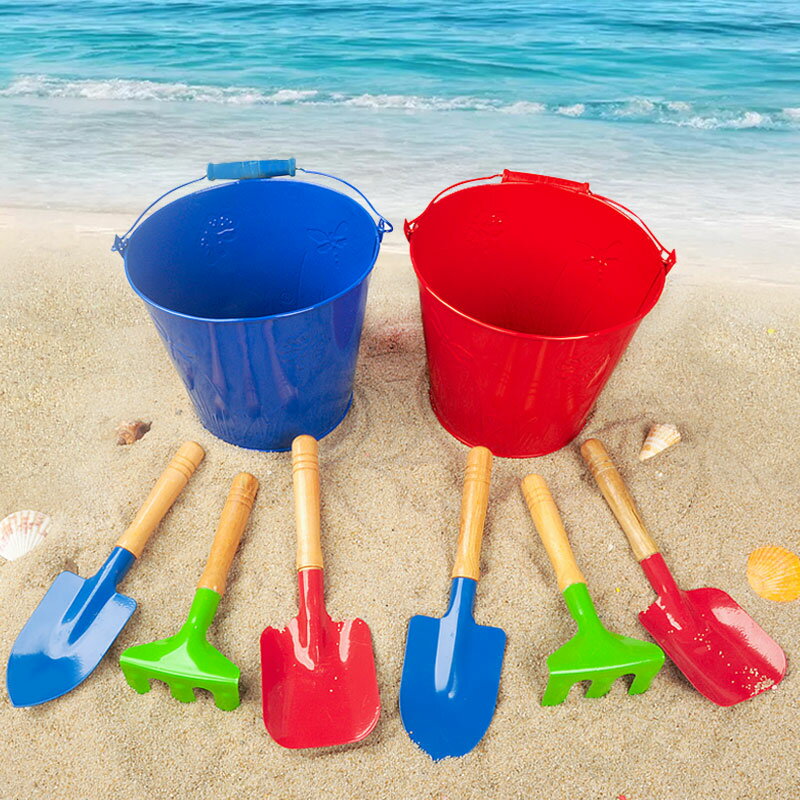 兒童沙灘玩沙工具挖沙玩具鐵桶小鏟子和套裝鐵桶寶寶海邊戶外子土