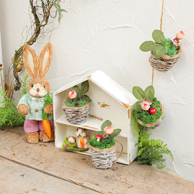 微景觀綠植植物花籃吊飾掛件幼兒園植物角花園兔陽臺庭院墻壁裝飾