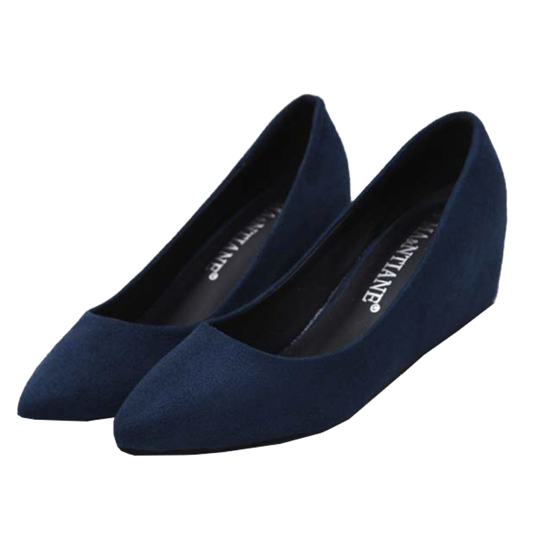 平底鞋淺口尖頭磨面霧砂楔型女鞋內增高上班鞋-黑/紫/藍34-40【AAA2344】