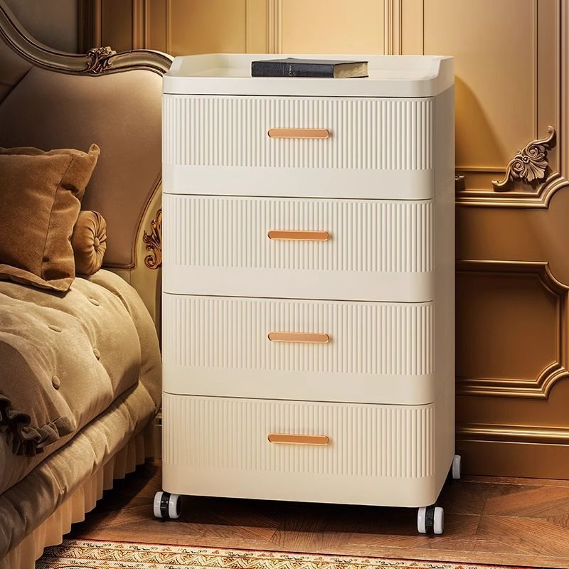 熱銷/免運 免安裝抽屜式收納櫃家用多層衣服儲物櫃帶滑輪臥室可移動床頭櫃子