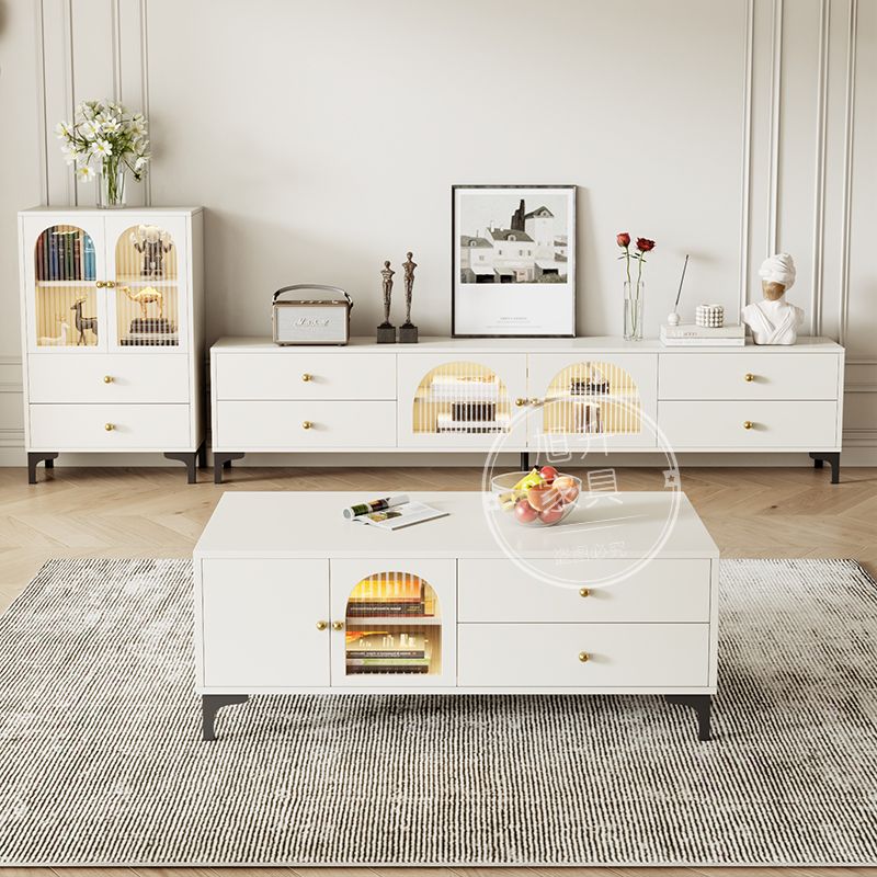 四腳實木電視柜客廳家用奶油風小戶型高級白色落地靠墻茶幾電視柜 h7222