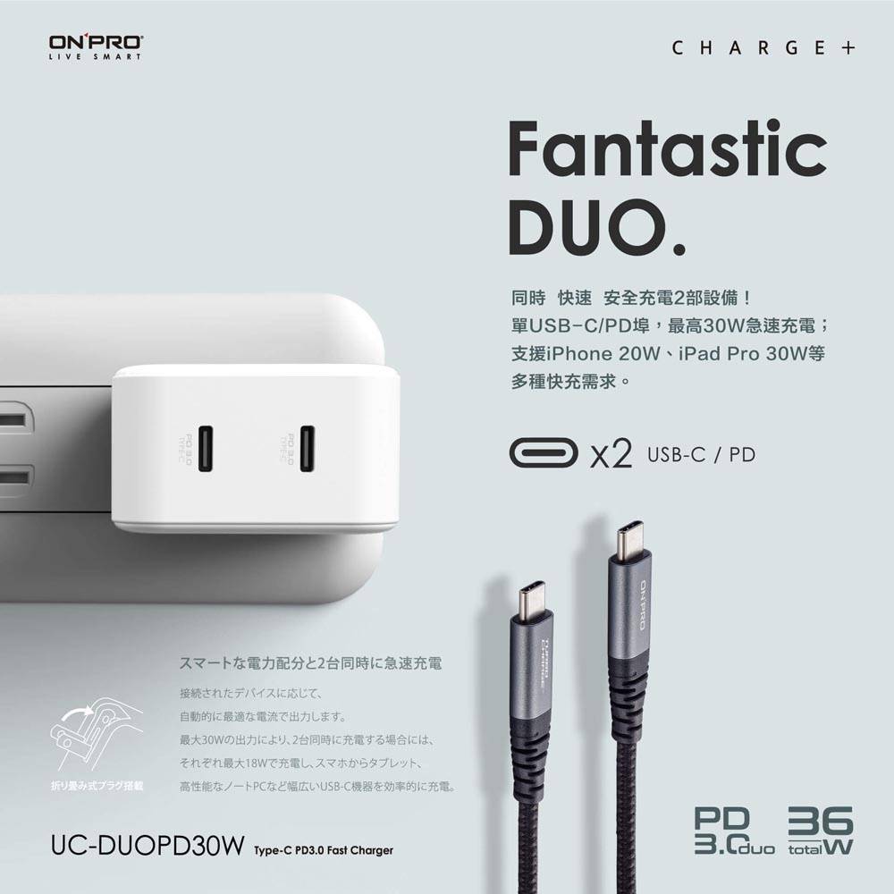 ONPRO PD 36W 雙孔 TypeC 快充頭 旅充 + C2C 200cm 雙TypeC 100W 快充線 傳輸線 4