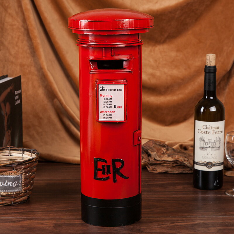 英倫郵筒模型 信箱攝影道具酒吧咖啡館 復古郵筒 存錢罐裝飾擺件