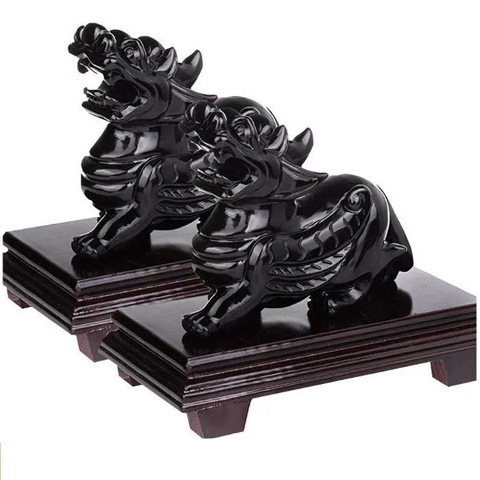 開光招財聚財黑曜石貔貅擺件一對皮丘玉石工藝品客廳鎮宅風水貔恘