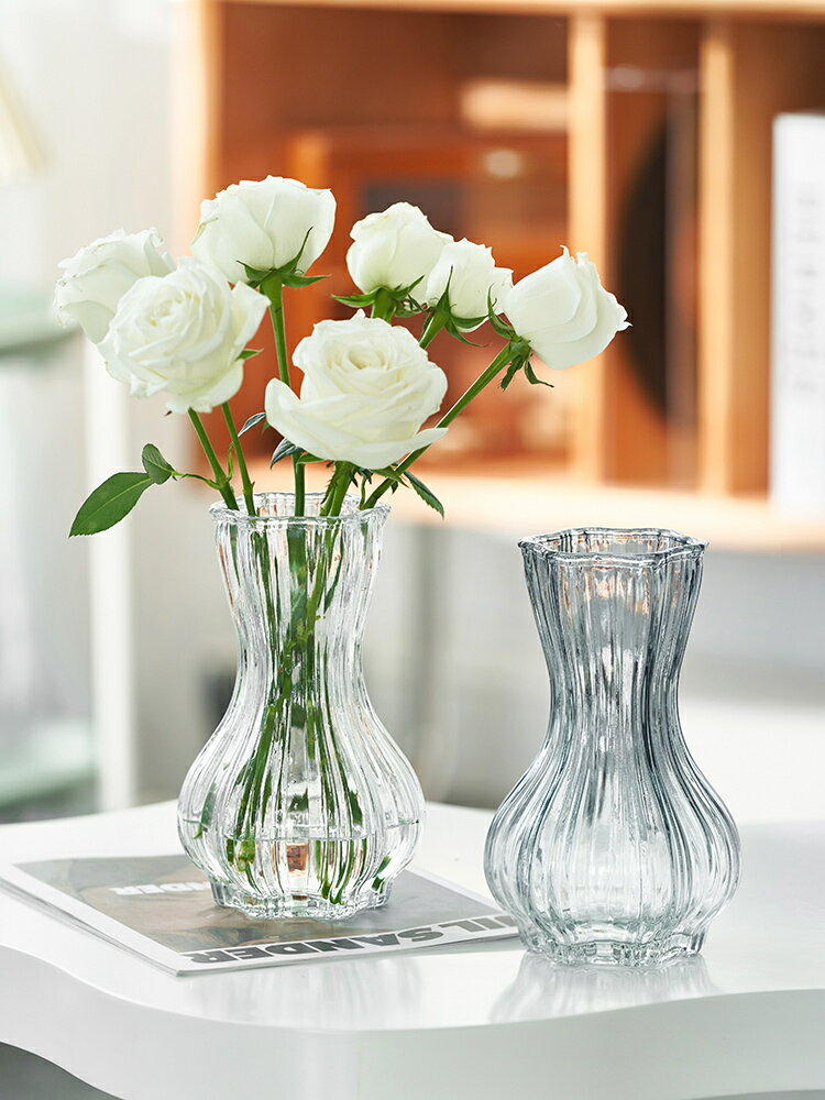 【滿299出貨】北歐ins風創意玻璃花瓶透明水養玫瑰百合富貴竹客廳插花餐桌擺件