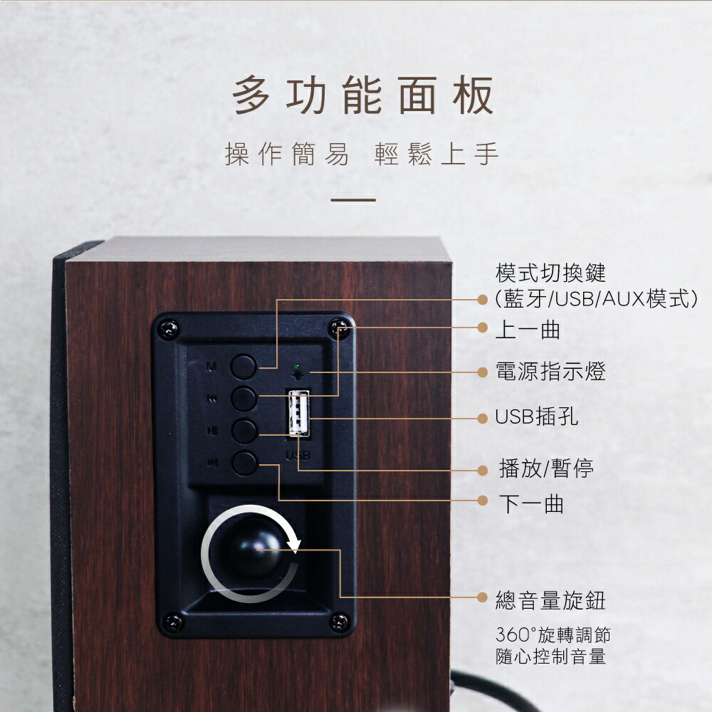 【KINYO】2.0木質藍牙多媒體音箱 (KY) 藍牙 USB隨身碟 AUX輸入 木質打造 | 電腦喇叭 音箱 4
