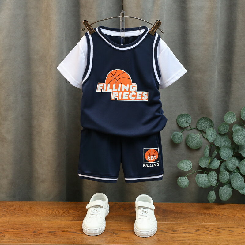 男童短袖短褲兩件套籃球服2022新款男孩寶寶兒童運動套裝夏季薄款