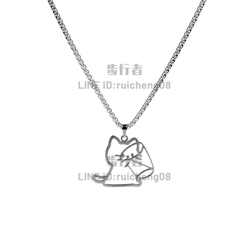 SANDCUP小貓喝水項鏈男潮設計感輕奢小眾女高級可愛毛衣鏈禮物【步行者戶外生活館】 8