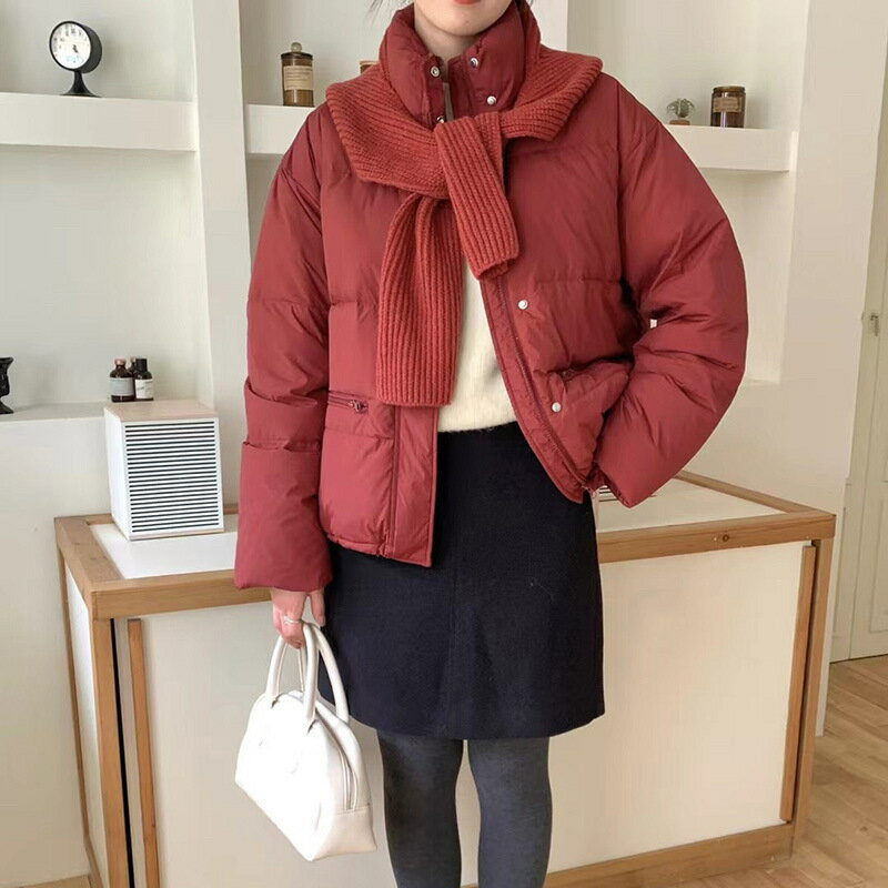 現貨+預購 真羽絨90%鴨絨羽絨外套-甜美立領可脫卸圍巾帽加厚麵包服女夾克7色74jx44【獨家進口】【米蘭精品】 2