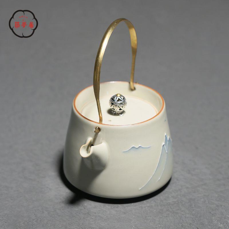 免運 工廠直銷 茶具 茶壺 功夫茶具 茶壺套裝 手繪復古遠山提樑壺 陶瓷家用過濾泡茶壺單壺套裝功夫茶具茶壺店長推薦/特惠 工廠現貨出 特價出 全館折扣 售後保障 zm5319