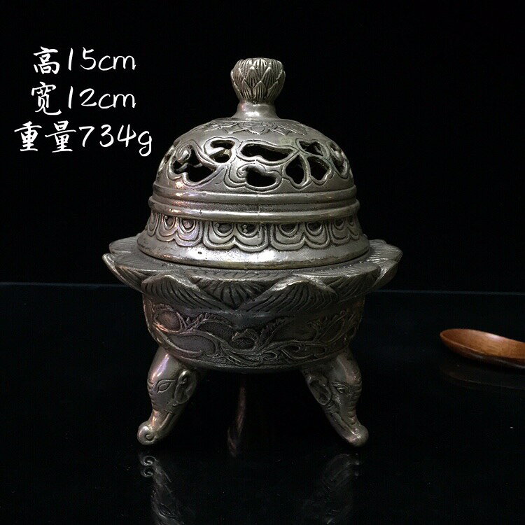 仿古純銅象腿蓮花香爐檀香爐薰香爐盤香爐家用焚香茶道供奉擺件