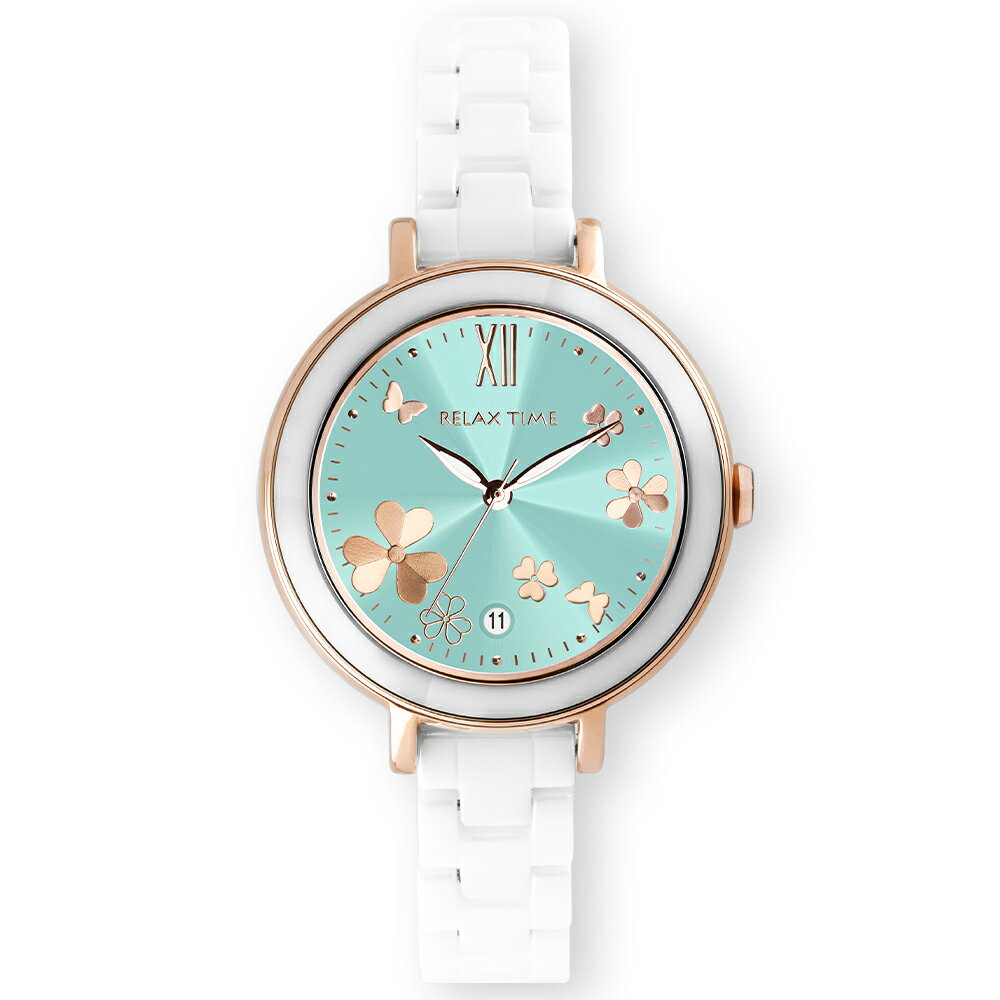 Relax Time 拾光花語陶瓷系列  RT-122-05 浪漫陶瓷時尚腕錶 湖水綠面 36mm｜樂天領券現折★全館特惠中★指定刷卡回饋10%