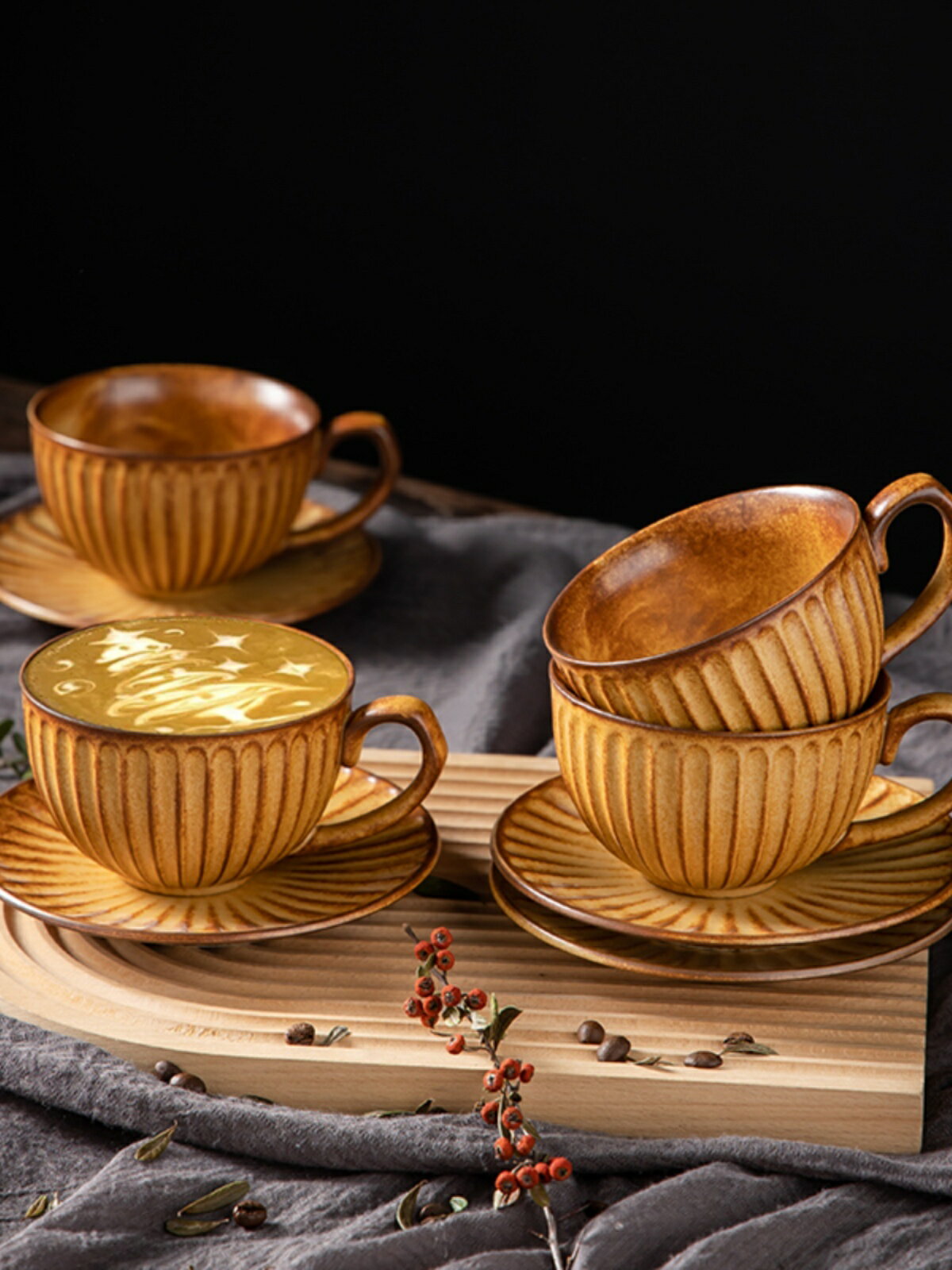 中古耐高溫咖啡杯歐式陶瓷手沖拉花早餐美式拿鐵下午茶杯碟320ml