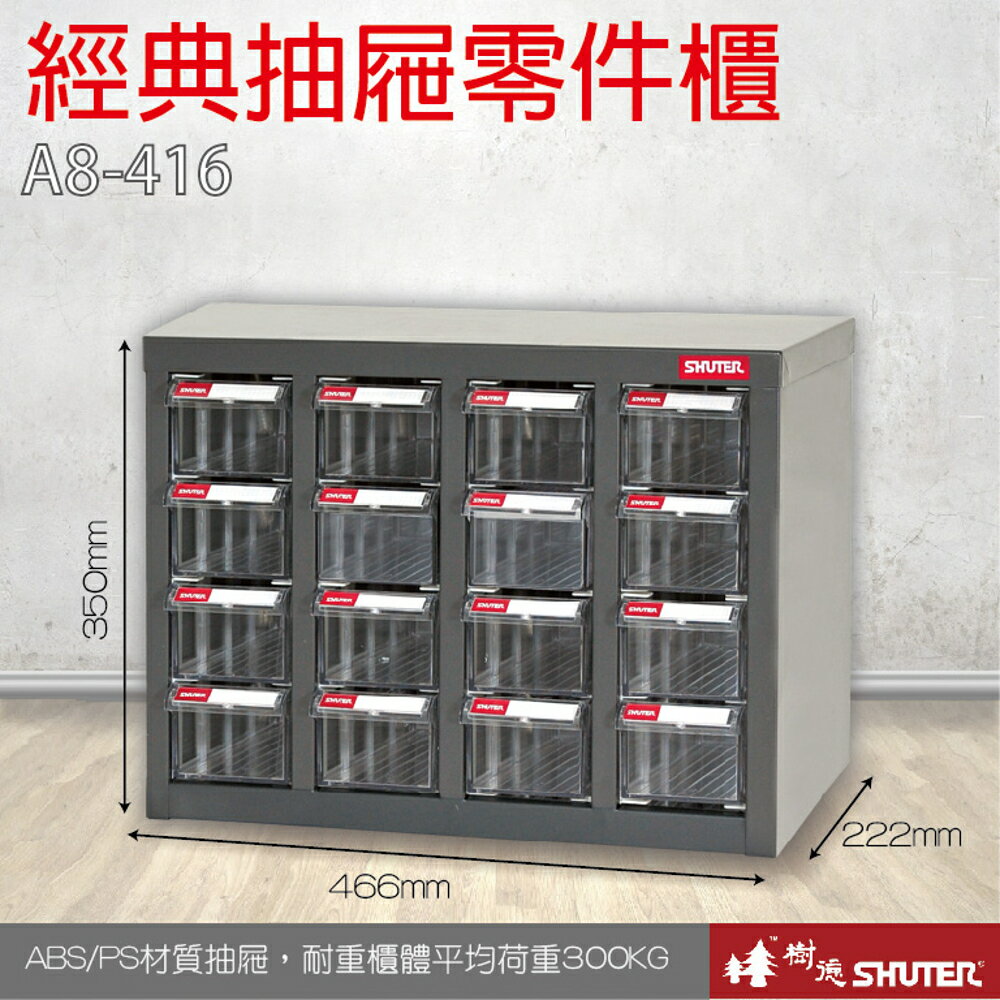 【經典抽屜零件櫃】樹德 A8- 416 16格抽屜 裝潢 水電 維修 汽車 耗材 電子 3C 包膜 精密 車床 電器