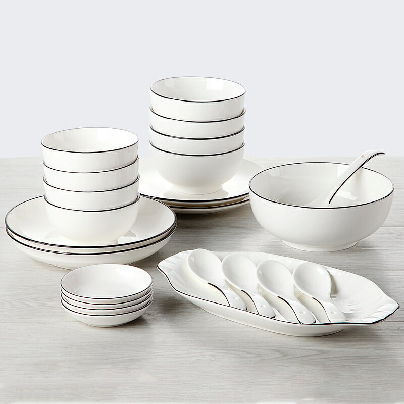 家用陶瓷碗碟勺子套裝吃飯碗盤子菜盤面碗湯碗泡面碗大號碗盤餐具