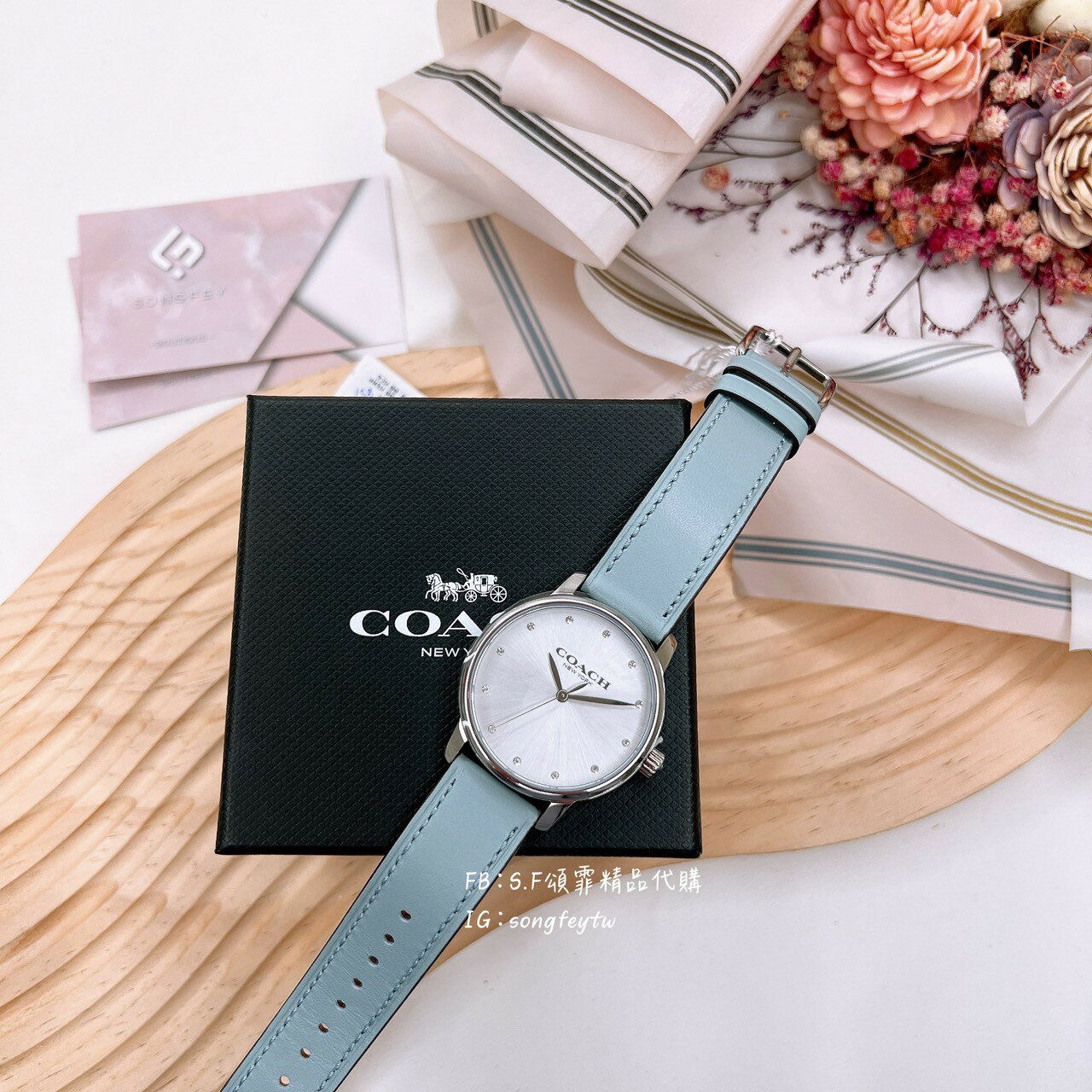 美國代購🇺🇸台灣現貨 Coach 女款手錶 皮錶帶 晶鑽腕錶 14503973