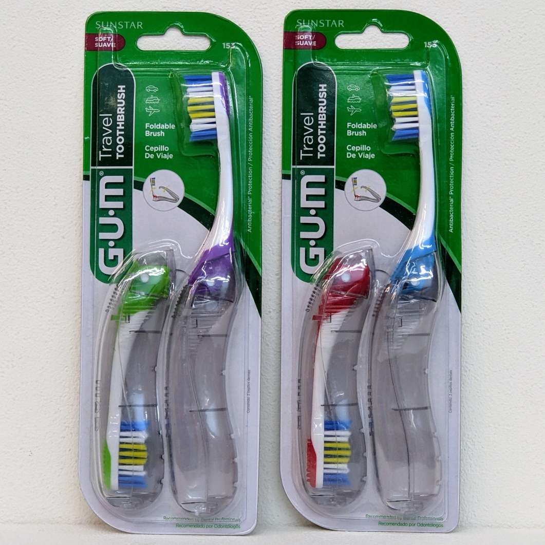 [3美國直購現貨] Sunstar GUM 旅行用折疊牙刷 1卡2支入 顏色隨機出 抗菌軟毛 便攜旅行牙刷_AA1