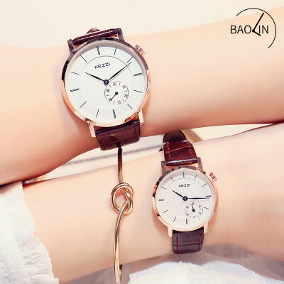 美琪 (簡約時尚)커플情侶簡約2針半手錶브라운 가죽棕皮皮帶石英情侶對錶