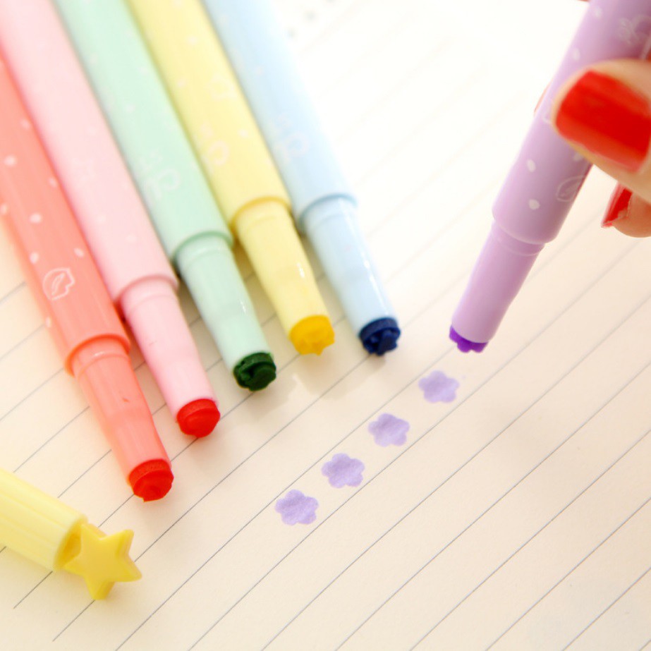 【印章筆】12色 糖果色螢光筆 圖案印章筆 水彩記號筆 印章 彩色筆 造型筆