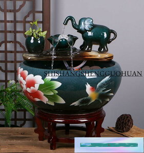 創意陶瓷金魚缸客廳噴泉桌面流水擺件小型家用循環招財魚缸養魚盆