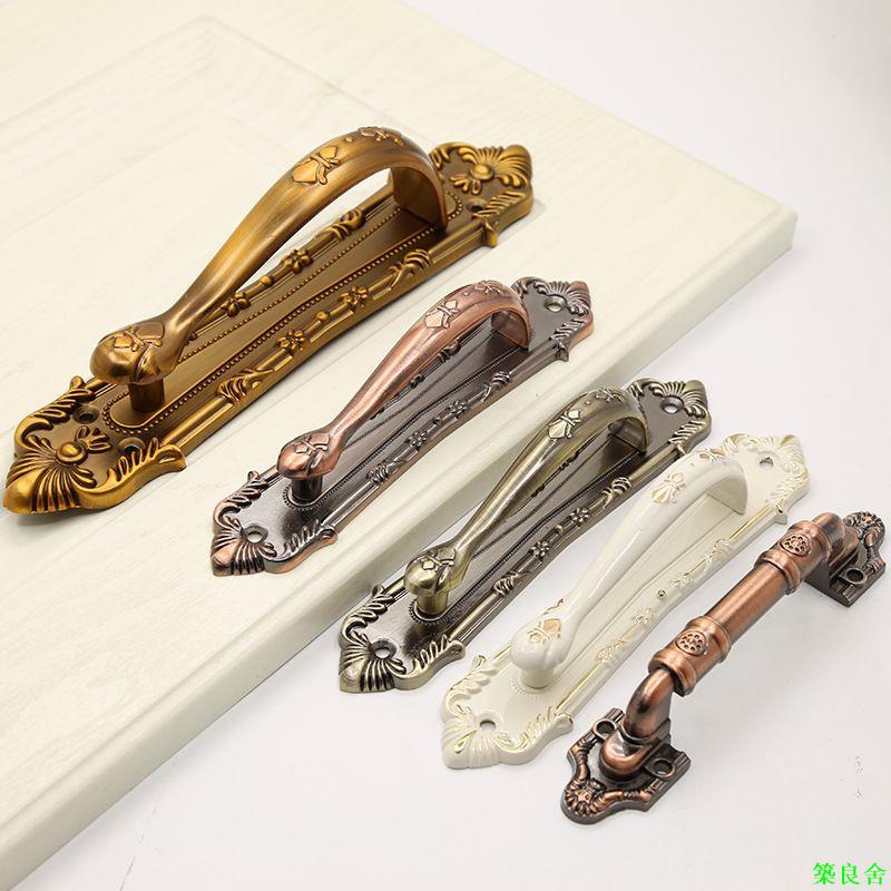 公司貨 附發票 拉手 復古拉手 大門拉手 櫃子拉手 把手 取手   免打孔門窗木門拉手明裝紅古房門手柄歐美式仿古復古老式大門把手0518