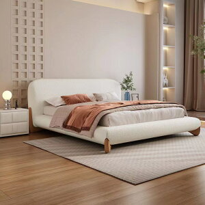 優樂悅~羊羔絨床現代簡約主臥大床1.8米奶油風床輕奢布藝床網紅ins雙人床