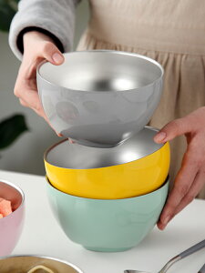個性彩色304不銹鋼碗家用雙層隔熱防燙飯碗湯碗餐具單個