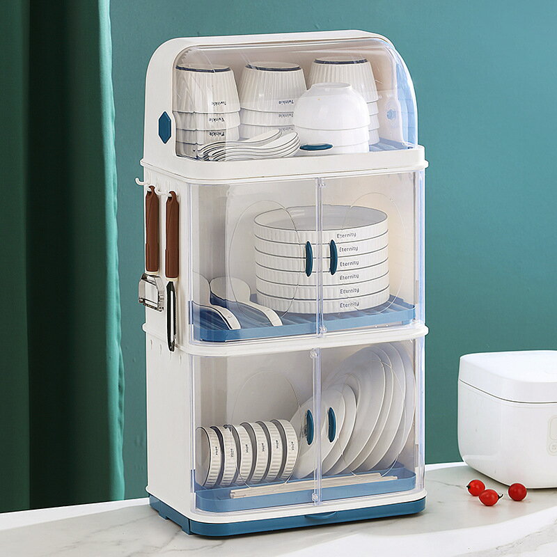 廚房塑料雙層瀝水碗櫃家用帶蓋餐具防塵碗碟收納置物瀝水碗架