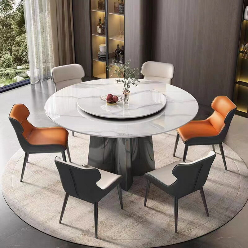 【免運】美雅閣| 輕奢巖板餐桌帶轉盤圓桌現代簡約大小戶型餐桌椅組合家用吃飯桌子