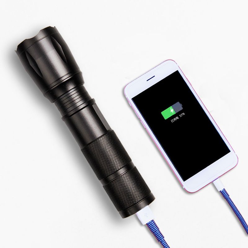 手電筒強光可充電家用戶外電源遠射超亮變焦小便攜迷你充電寶led