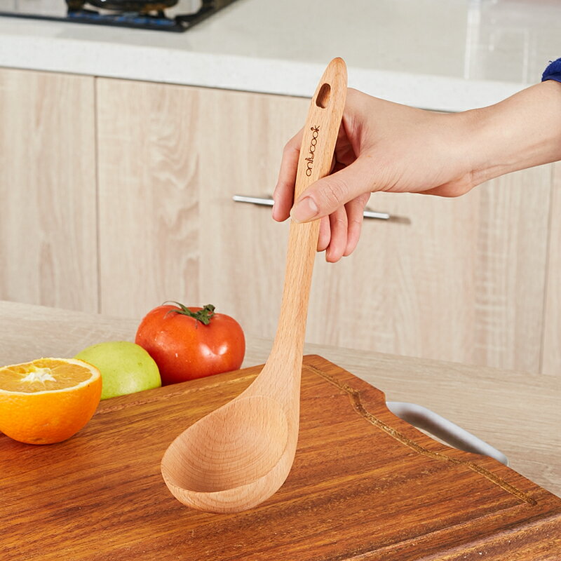 日式原木湯勺櫸木粥勺 家用長柄木質大號勺子盛湯匙木勺