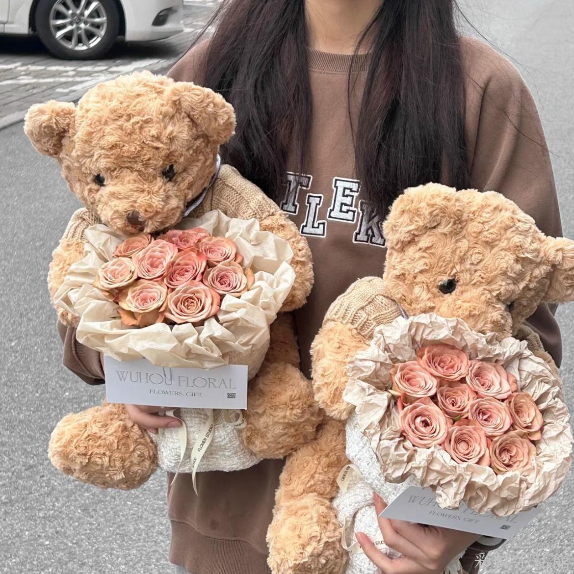 小熊玩偶公仔永生玫瑰花束生日禮物女生送閨蜜男生朋友圣誕節禮物彩虹生活館