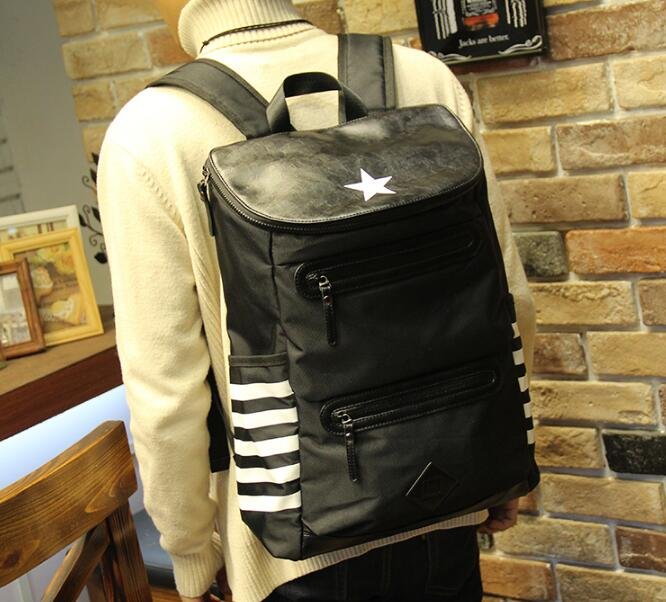 FINDSENSE Z1 韓國 時尚 潮 情侶款 牛津紡 條紋 星星 學生包 電腦包 旅行包 書包 後背包 雙肩包