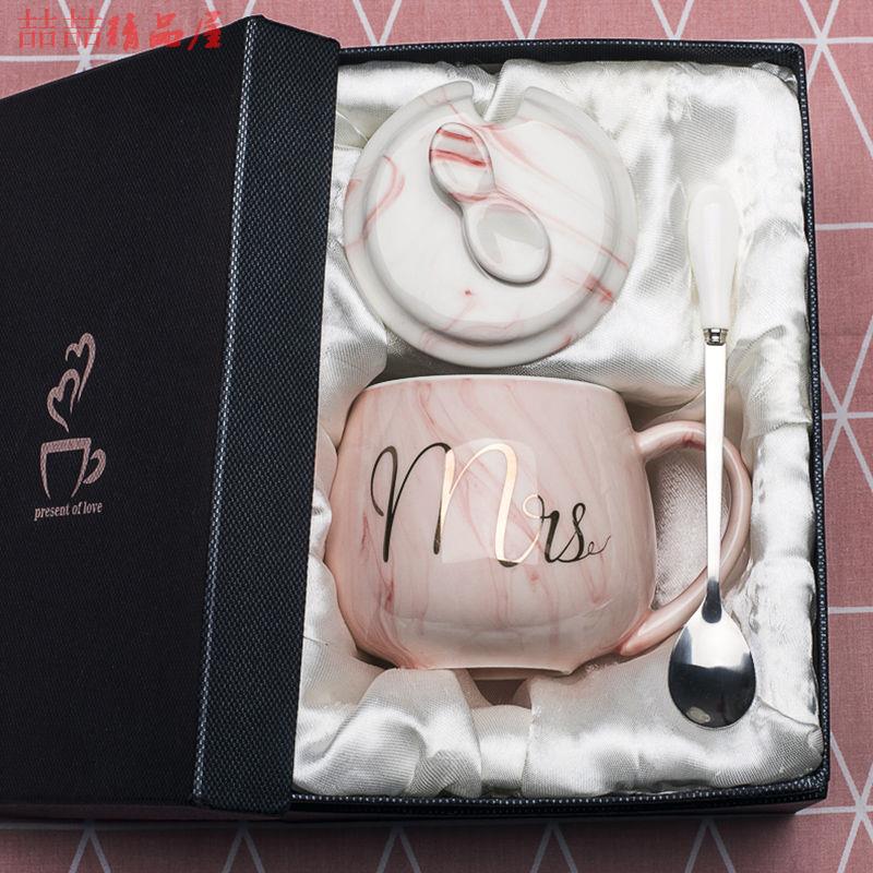 女學生韓版馬克杯帶蓋勺情侶杯子家用創意陶瓷水杯牛奶咖啡杯禮物
