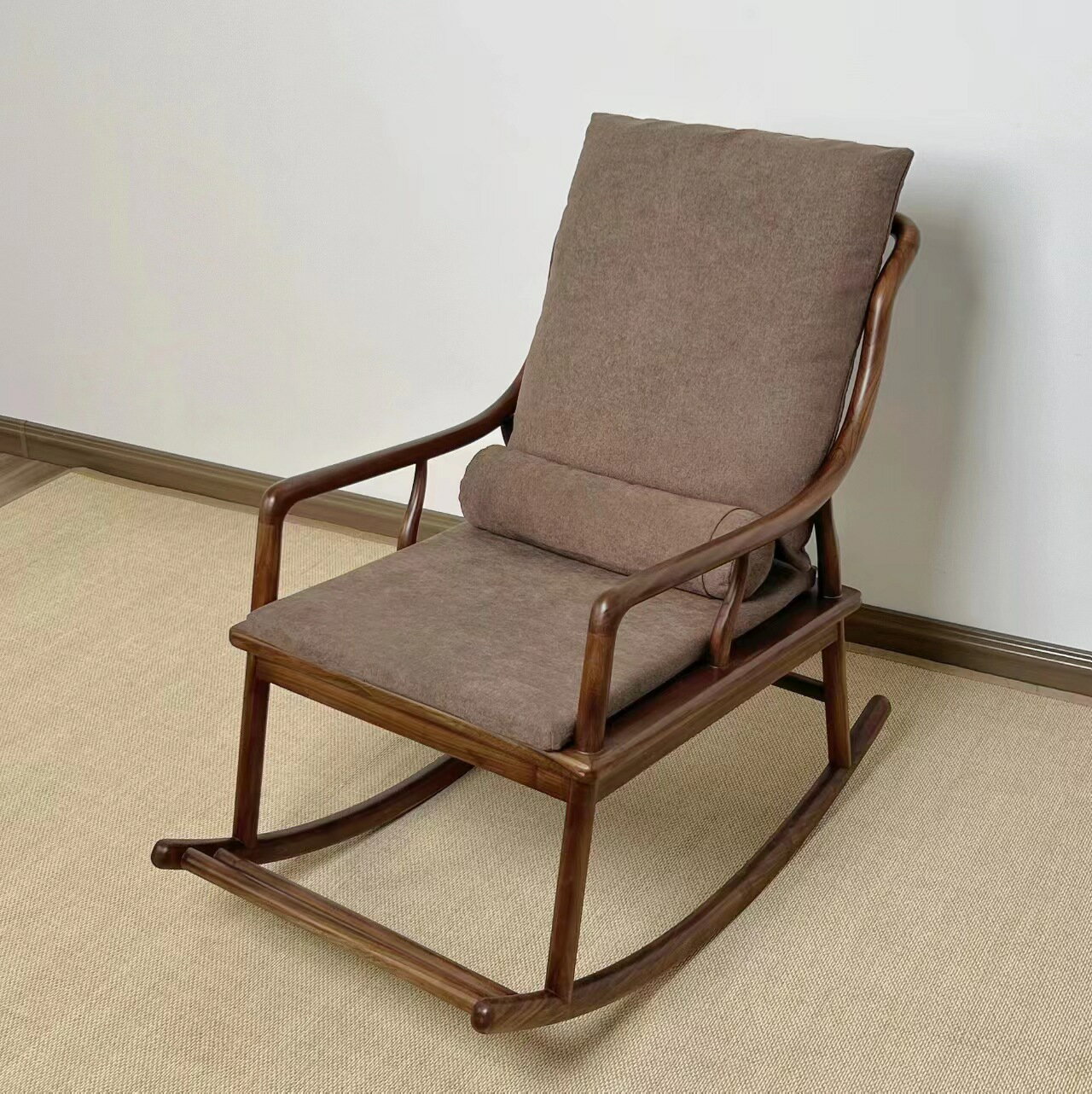 白茬新中式實木搖椅榆木成人陽台休閒躺椅老人午睡客廳沙發椅家用