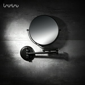 全銅雙面黑色浴室鏡歐式浴室化妝鏡伸縮旋轉鏡子衛生間放大美容鏡