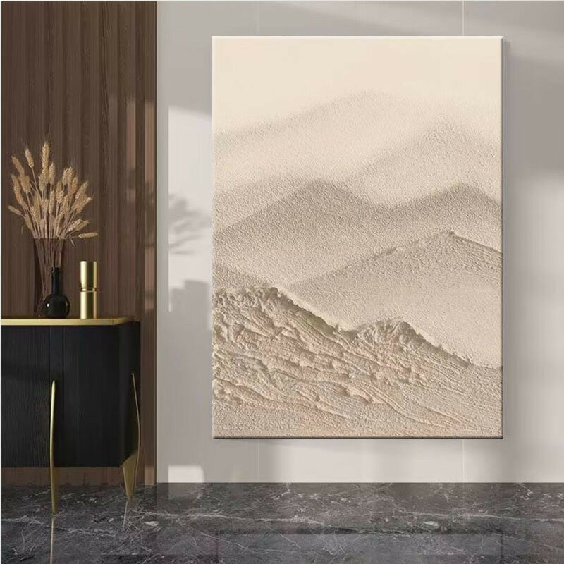 【含稅/免運】 手繪立體肌理油畫奶油風客廳背景墻裝飾畫白色山風景臥室餐廳掛畫