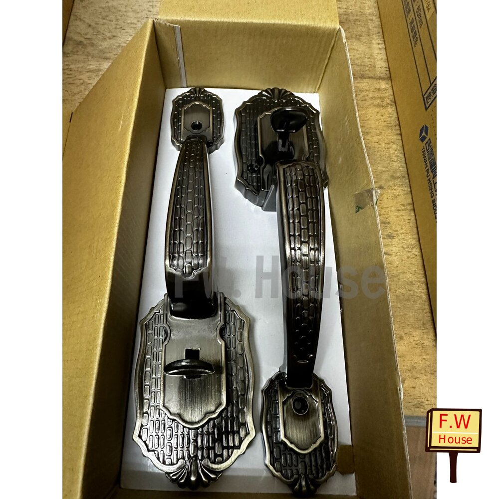 附發票 台灣製 HP260 附輔助鎖 雙面把手 大門把手 下節鎖 雙面大把手 青古銅 雙把手鎖 大門鎖