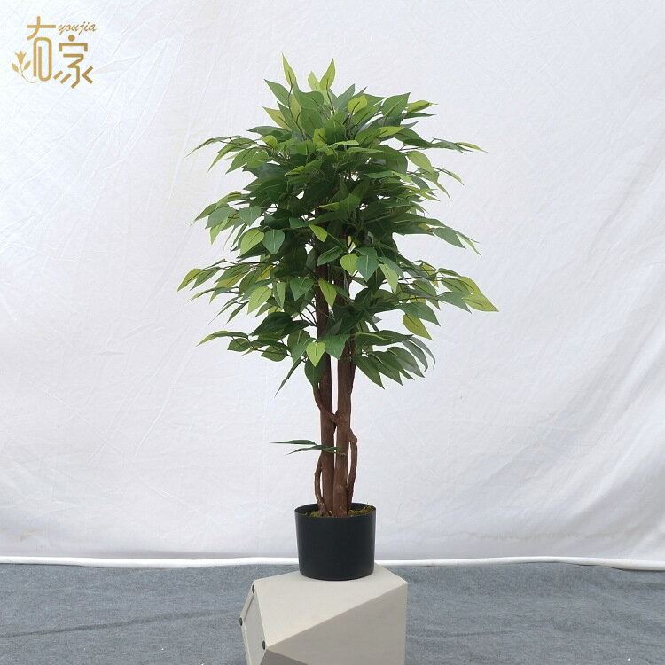 模擬綠植 發財樹 仿真植物 盆栽 盆景批發模擬榕樹盆栽室內裝飾綠葉植物落地擺設真樹桿景觀樹廠家直銷