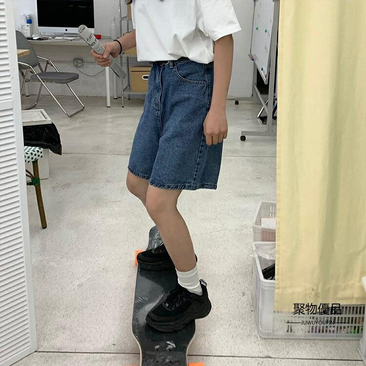 女生牛仔褲推薦，女生牛仔褲推薦-高腰牛仔褲推薦到五分直筒寬鬆褲子闊腿短褲高腰學生牛仔褲女【聚物優品】