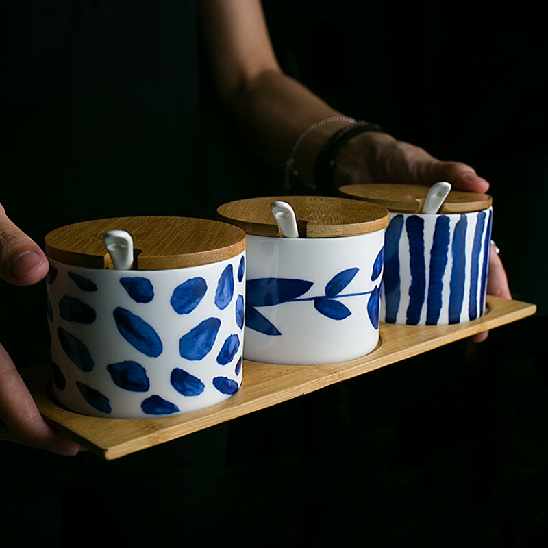 朵頤歐式陶瓷調味罐套裝家用創意調味瓶佐料盒三件套廚房儲物用品1入